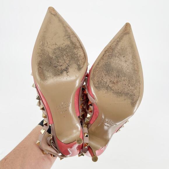 Valentino Garavani Rose Pink Patent Rockstud Ankle Strap Caged Pumps EU 38.5 - Picture 13 of 14
